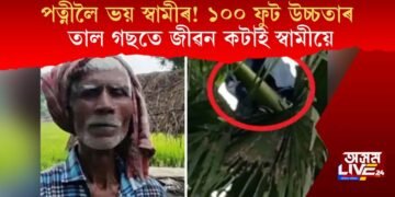 পত্নীলৈ ভয় স্বামীৰ! ১০০ ফুট উচ্চতাৰ তাল গছতে জীৱন কটাই স্বামীয়ে