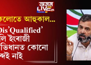 ৰাহুলে টুইটাৰ প্ৰফাইলত লিখিছে, ‘Dis’Qualified MP’, গুগলে দেখুৱাইছে ইংৰাজী অভিধানত এনে কোনো শব্দই নাই…