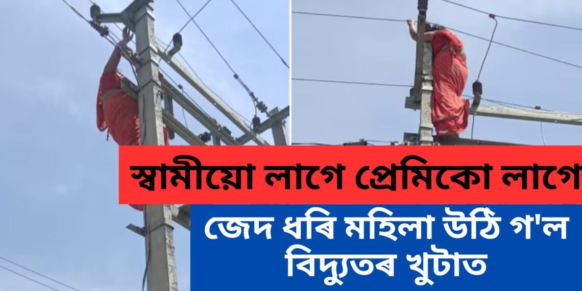 স্বামীয়ো লাগে প্ৰেমিকো লাগে, জেদ ধৰি মহিলা উঠি গ’ল বিদ্যুতৰ খুটাত