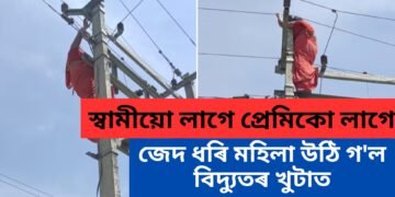 স্বামীয়ো লাগে প্ৰেমিকো লাগে, জেদ ধৰি মহিলা উঠি গ’ল বিদ্যুতৰ খুটাত