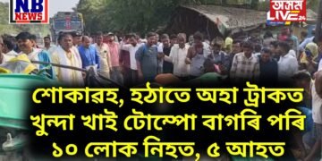 শোকাৱহ, হঠাতে অহা ট্ৰাকত খুন্দা খাই টোম্পো বাগৰি পৰি ১০ লোক নিহত, ৫ আহত