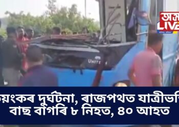 ভয়ংকৰ দুৰ্ঘটনা, ৰাজপথত যাত্ৰীভৰ্তি বাছ বাগৰি ৮ নিহত, ৪০ আহত