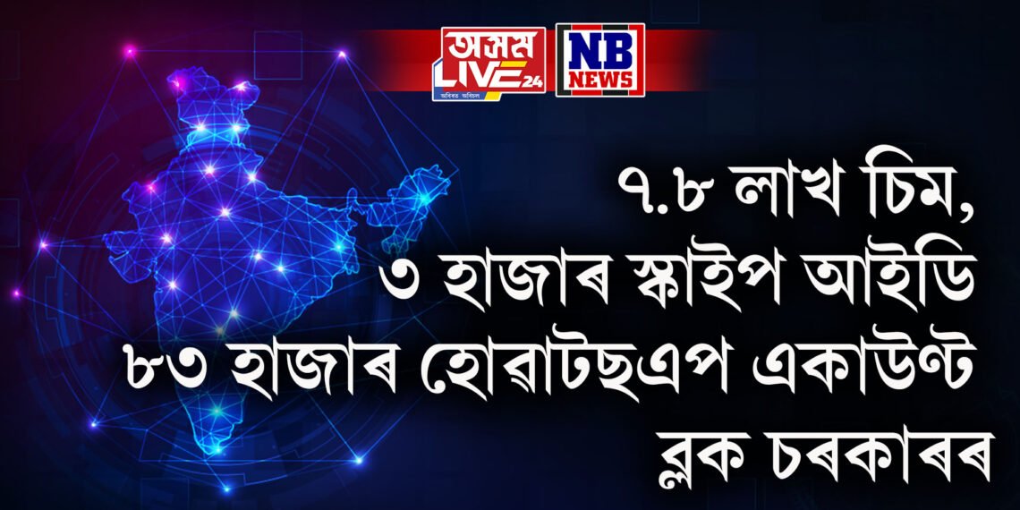 ৭.৮ লাখ চিম, ৩ হাজাৰ স্কাইপ আইডি আৰু ৮৩ হাজাৰ হোৱাটছএপ একাউণ্ট ব্লক চৰকাৰৰ