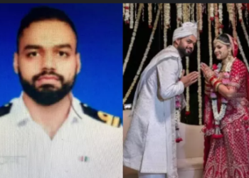 সাতোজনম একেলগে থকাৰ প্ৰতিশ্ৰুতি দি ৭দিনতেই মোক এৰি গ’লা, শ্ৰেষ্ঠ স্বামী হম বুলি কৈছিলা মৃত্যুৰ সিপাৰেও শ্ৰেষ্ঠ হৈয়েই থাকিবা, পেহেলগামত জীৱন হেৰুওৱা নৌসেনাক শেষ বিদায় পত্নীৰ