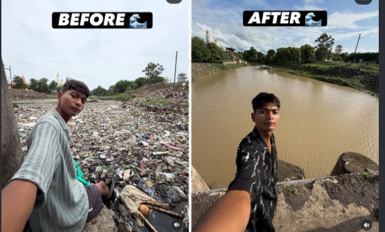 অকলেই এখন বিশাল নৈ পৰিষ্কাৰ কৰি দেশজুৰি চৰ্চাত এইজন যুৱক